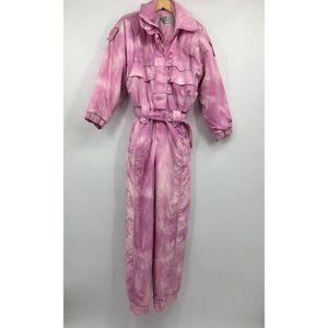Vintage 80's Tie Dye Ski Snow Suit Belted Pink